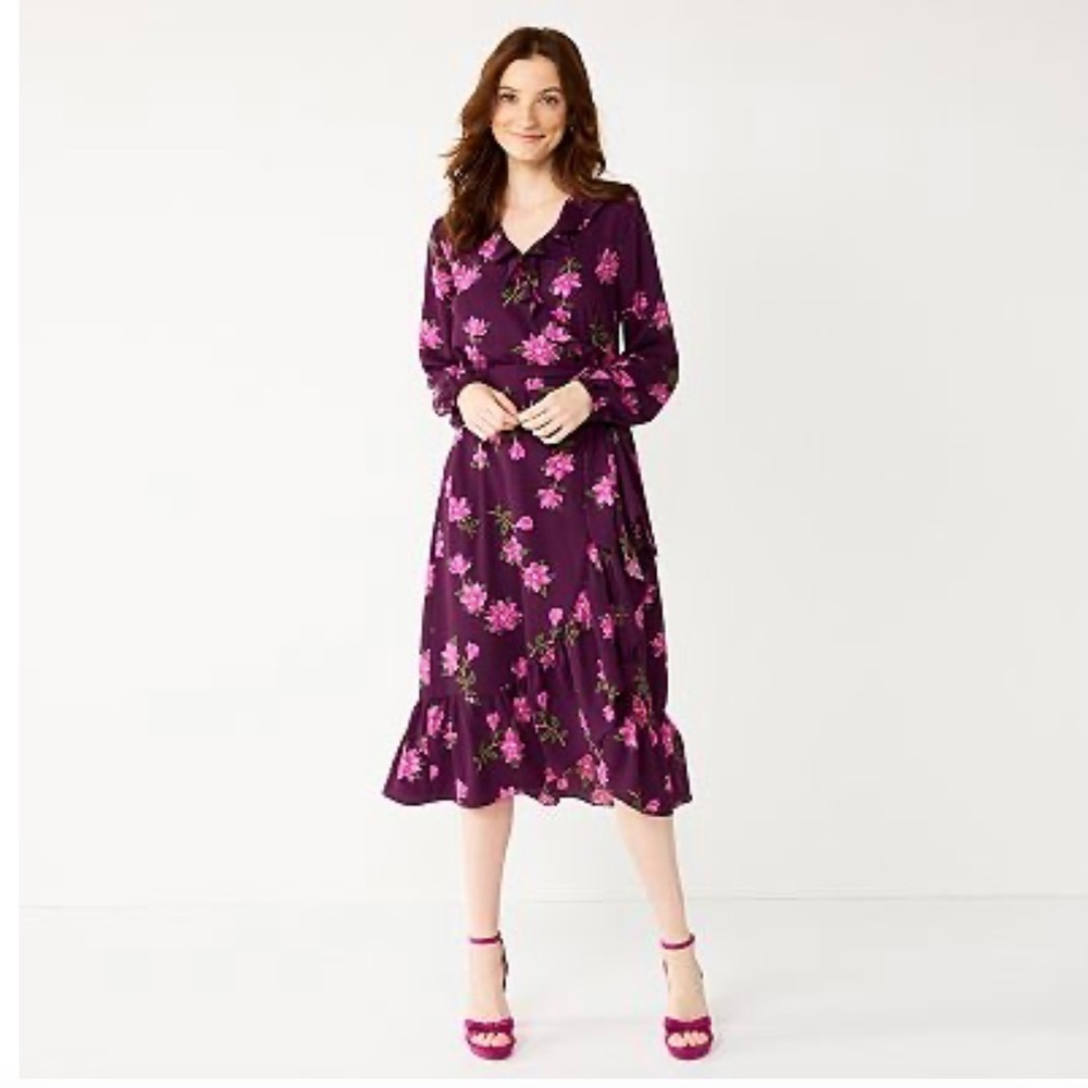 Draper JAMES Long Sleeve Ruffle Midi Dress Size S